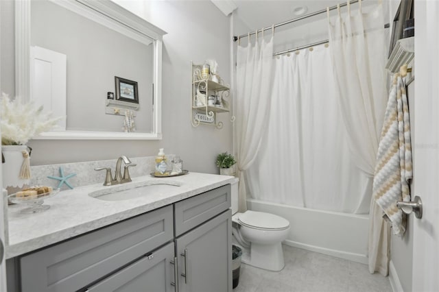 21746 Amelia Rose Way, Land O Lakes, FL 34637 - full bathroom featuring vanity, tile patterned flooring, shower / bath combo with shower curtain, and toilet