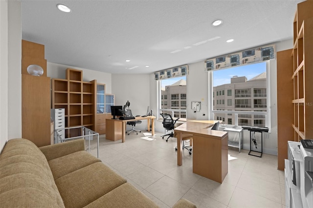 1170 Gulf Blvd Unit 2101, Clearwater Beach, FL 33767 - home office featuring light tile patterned floors, recessed lighting, and a textured ceiling