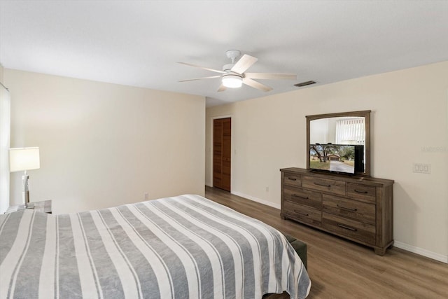 7120 N Croton Pt, Hernando, FL 34442 - bedroom featuring baseboards, a ceiling fan, wood finished floors, and visible vents