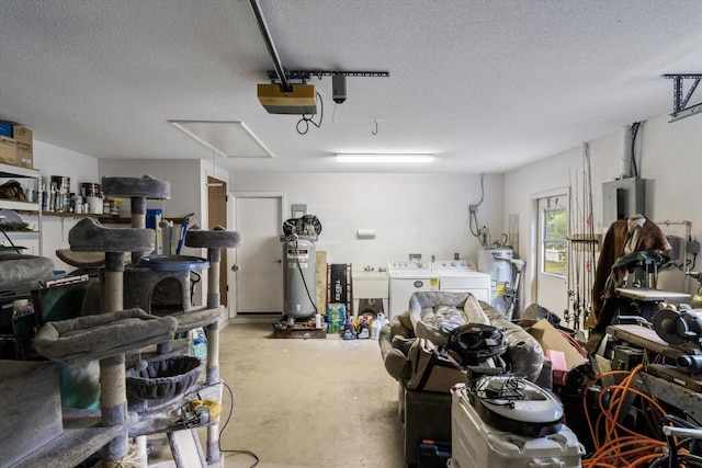 7120 N Croton Pt, Hernando, FL 34442 - garage with electric panel, a sink, water heater, a garage door opener, and washer and clothes dryer