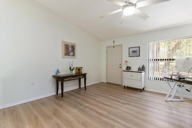 7120 N Croton Pt, Hernando, FL 34442 - home office featuring baseboards, ceiling fan, light wood-type flooring, and lofted ceiling