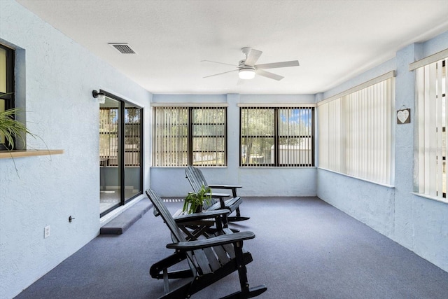 7120 N Croton Pt, Hernando, FL 34442 - sunroom / solarium with a textured wall, visible vents, a wealth of natural light, and ceiling fan