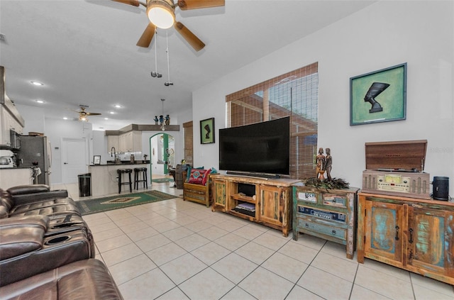 12923 Colony Rd, Hudson, FL 34669 - living area with light tile patterned floors, ceiling fan, and recessed lighting