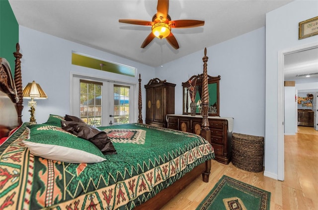 12923 Colony Rd, Hudson, FL 34669 - bedroom with french doors, a ceiling fan, wood finished floors, and access to exterior