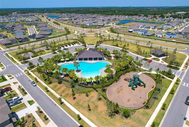 drone / aerial view with a residential view