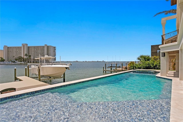 5939 Bayview Cir S, Gulfport, FL 33707 - pool featuring a water view, boat lift, and a dock
