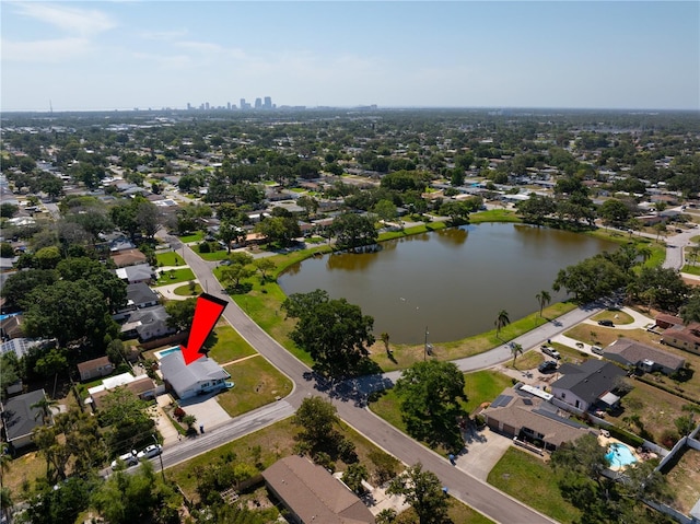 aerial view with a residential view and a water view