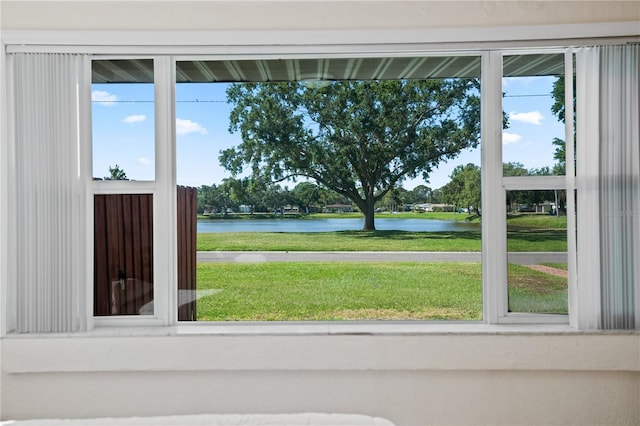 entryway with a water view