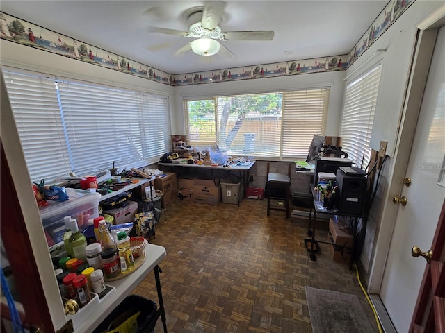 office area featuring ceiling fan