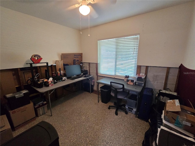 home office with ceiling fan