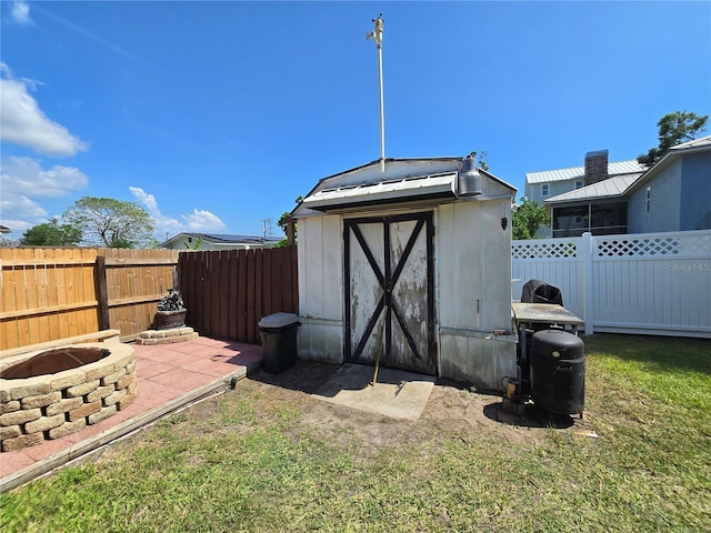 view of shed featuring a fenced backyard