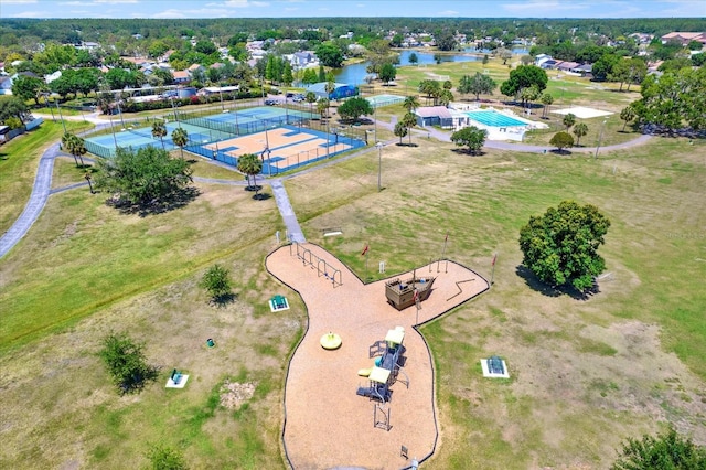 aerial view featuring a water view