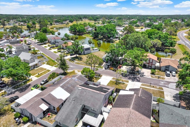 aerial view with a water view and a residential view