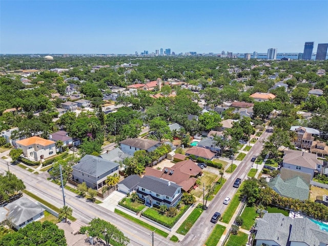 drone / aerial view featuring a city view