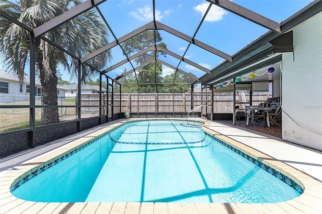 64 Sj Kellner Blvd, Beverly Hills, FL 34465 - view of swimming pool with a fenced backyard, glass enclosure, and a patio