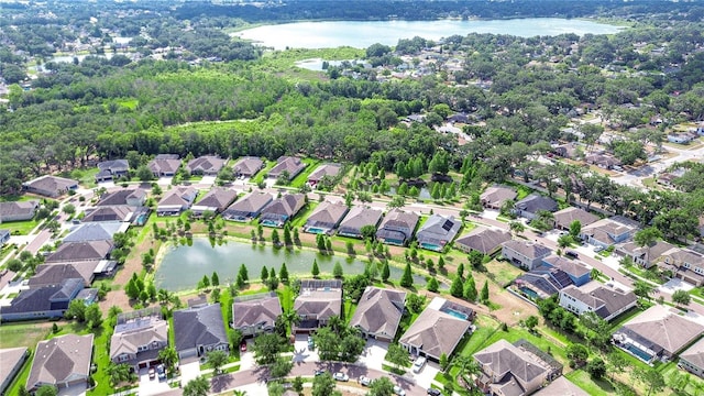 aerial view with a water view and a residential view