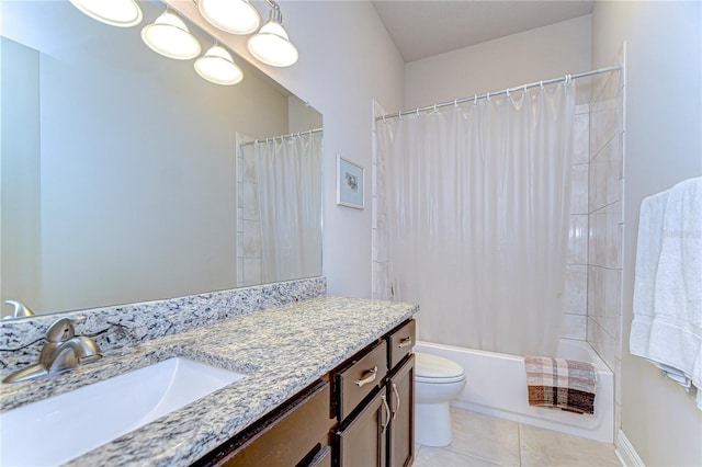 full bathroom with vanity, tile patterned flooring, toilet, and shower / bath combination with curtain