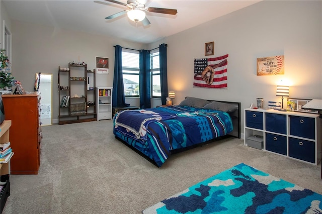 bedroom with carpet flooring and ceiling fan