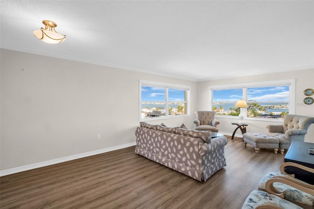 4725 Cove Cir Unit 601, Saint Petersburg, FL 33708 - living area with wood finished floors, baseboards, and ornamental molding