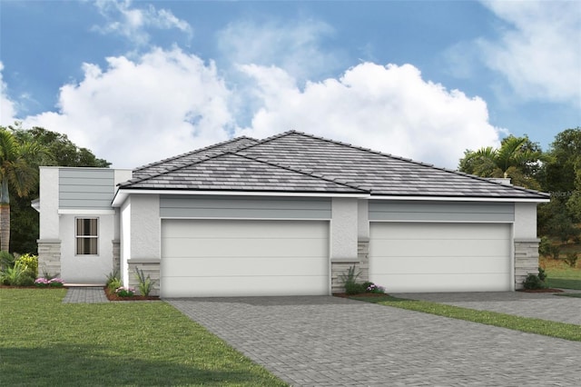 view of front of house with stone siding and stucco siding