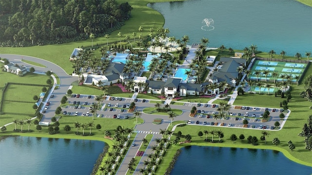 bird's eye view featuring a water view