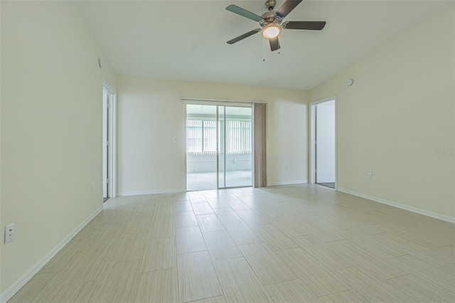 29436 Zeller Ave, San Antonio, FL 33576 - empty room featuring ceiling fan, baseboards, and vaulted ceiling