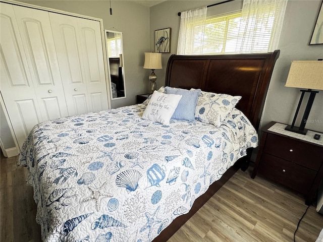 bedroom featuring a closet and wood finished floors