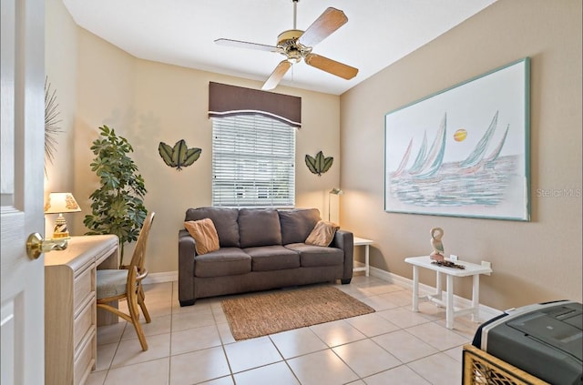 7 Island Park Pl Unit 204, Dunedin, FL 34698 - living area featuring ceiling fan, baseboards, and light tile patterned floors