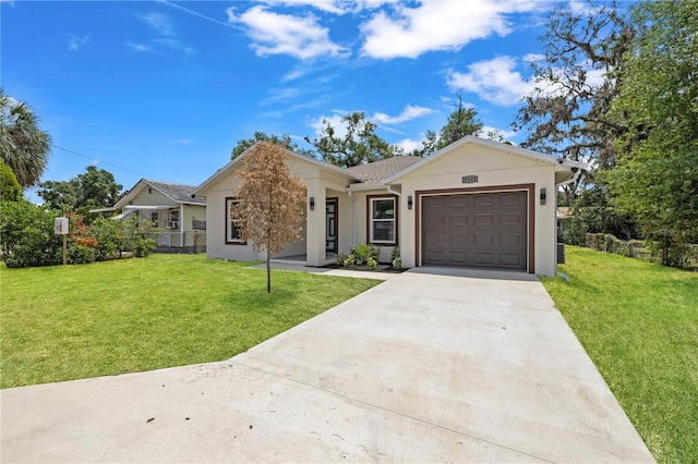 3803 E Curtis St, Tampa, FL 33610 - ranch-style house featuring stucco siding, an attached garage, driveway, and a front yard
