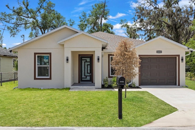 3803 E Curtis St, Tampa, FL 33610 - view of front of home featuring a garage, concrete driveway, stucco siding, and a shingled roof
