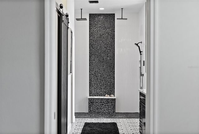 7314 Hunt Club Ln, Seminole, FL 33776 - full bathroom with a shower, a tub, speckle patterned floor, and vanity