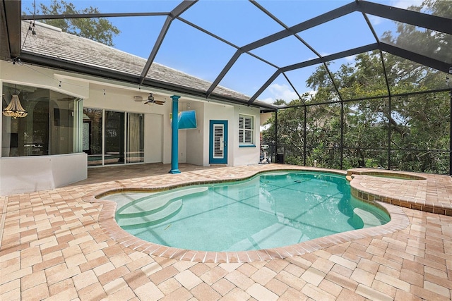 7314 Hunt Club Ln, Seminole, FL 33776 - view of pool featuring a patio area, a ceiling fan, and glass enclosure