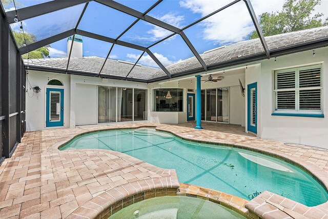 7314 Hunt Club Ln, Seminole, FL 33776 - view of pool with a patio, ceiling fan, and a lanai