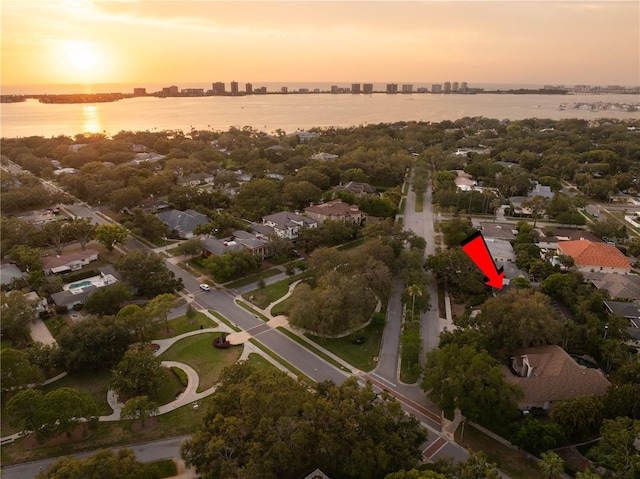 101 Ponce De Leon Blvd, Belleair, FL 33756 - bird's eye view featuring a water view and a residential view