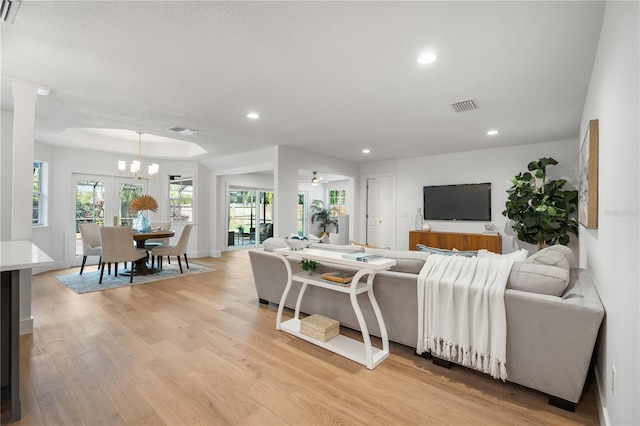 101 Ponce De Leon Blvd, Belleair, FL 33756 - living room featuring a wealth of natural light, visible vents, light wood-style flooring, and recessed lighting