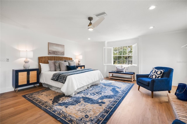 101 Ponce De Leon Blvd, Belleair, FL 33756 - bedroom with wood finished floors, visible vents, recessed lighting, a ceiling fan, and baseboards