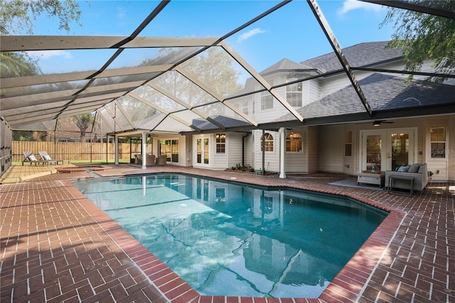 101 Ponce De Leon Blvd, Belleair, FL 33756 - view of swimming pool featuring a patio area, french doors, and a ceiling fan