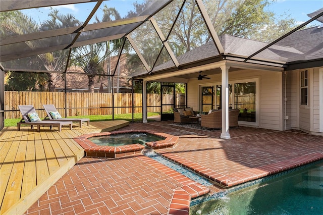 101 Ponce De Leon Blvd, Belleair, FL 33756 - exterior space with outdoor lounge area, fence, ceiling fan, a patio area, and a lanai