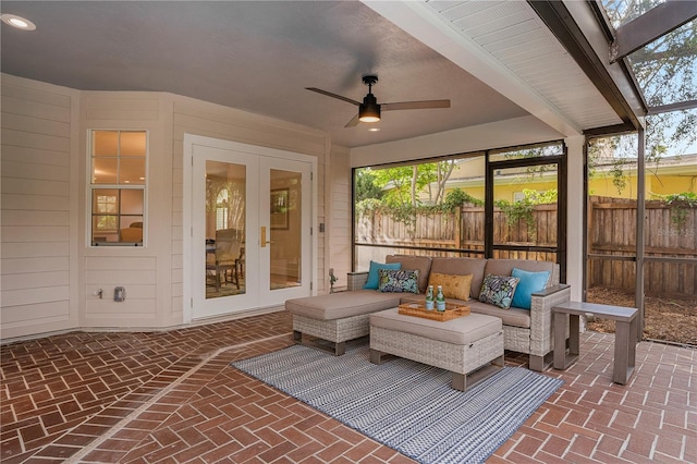 101 Ponce De Leon Blvd, Belleair, FL 33756 - sunroom / solarium with french doors, ceiling fan, and an outdoor living space