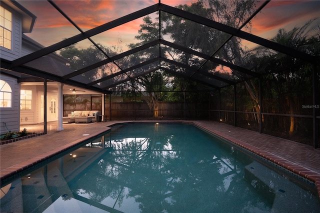 101 Ponce De Leon Blvd, Belleair, FL 33756 - view of pool featuring a patio, a fenced backyard, an outdoor hangout area, a fenced in pool, and glass enclosure