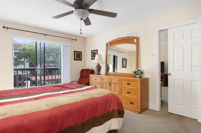 2595 Countryside Blvd Unit 8205, Clearwater, FL 33761 - bedroom with a ceiling fan, light carpet, access to exterior, and visible vents