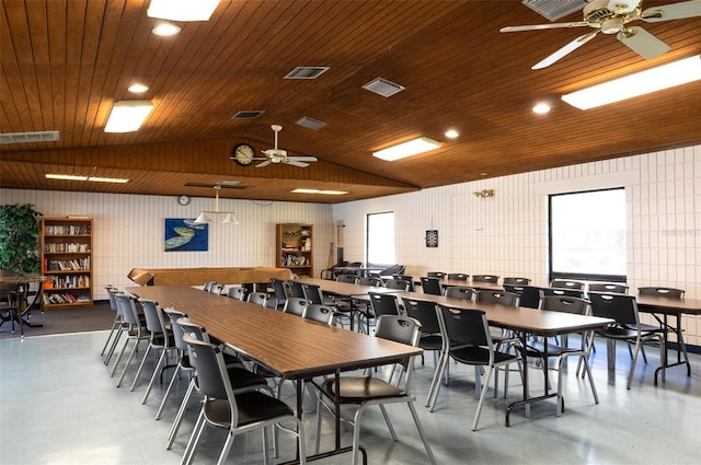 2595 Countryside Blvd Unit 8205, Clearwater, FL 33761 - dining space with wooden ceiling, visible vents, a ceiling fan, and lofted ceiling