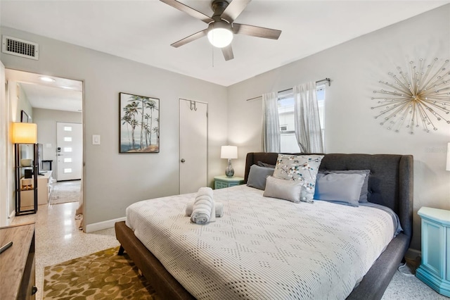 3626 17th St N, Saint Petersburg, FL 33713 - bedroom with baseboards, visible vents, speckled floor, and a ceiling fan