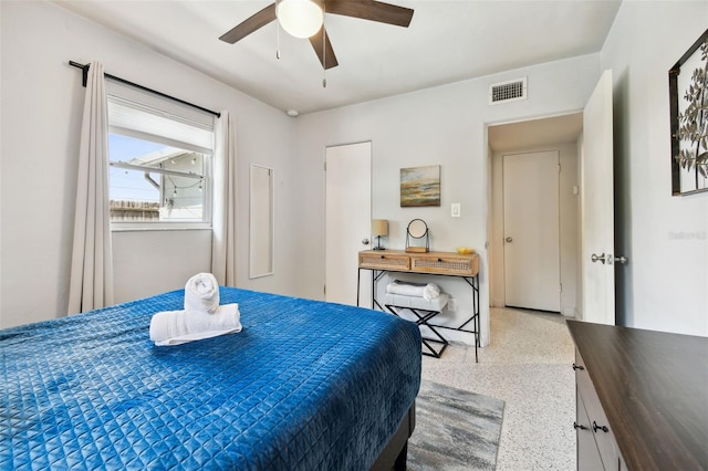 3626 17th St N, Saint Petersburg, FL 33713 - bedroom featuring ceiling fan, visible vents, and speckled floor