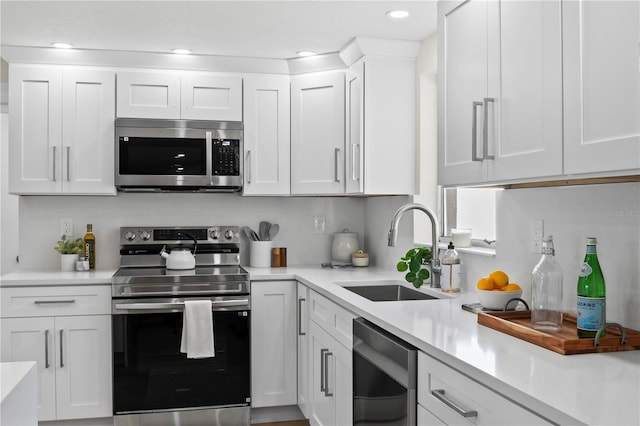 kitchen with a sink, light countertops, and stainless steel appliances