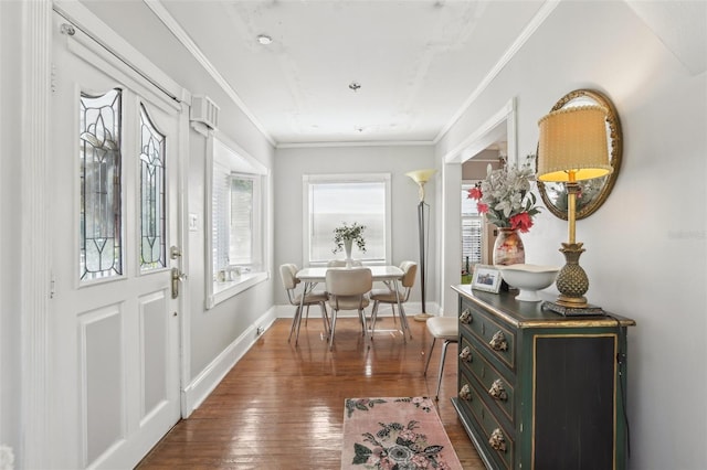 757 32nd Ave N, Saint Petersburg, FL 33704 - corridor featuring baseboards, ornamental molding, and dark wood-type flooring