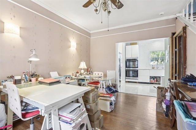 757 32nd Ave N, Saint Petersburg, FL 33704 - interior space with ceiling fan, ornamental molding, and wood finished floors