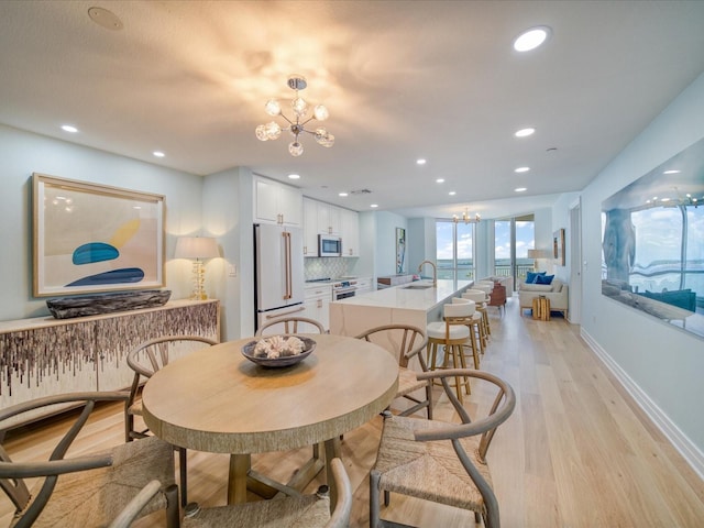 331 Cleveland St # 1806, Clearwater, FL 33755 - dining room with an inviting chandelier, baseboards, light wood-style floors, and recessed lighting
