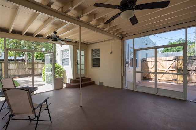 1606 S Arrawana Ave, Tampa, FL 33629 - unfurnished sunroom with a ceiling fan, french doors, entry steps, and visible vents