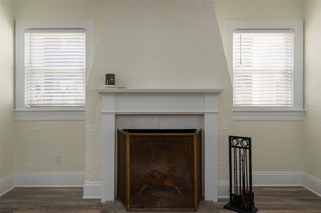 1606 S Arrawana Ave, Tampa, FL 33629 - room details featuring baseboards, a fireplace, and wood finished floors